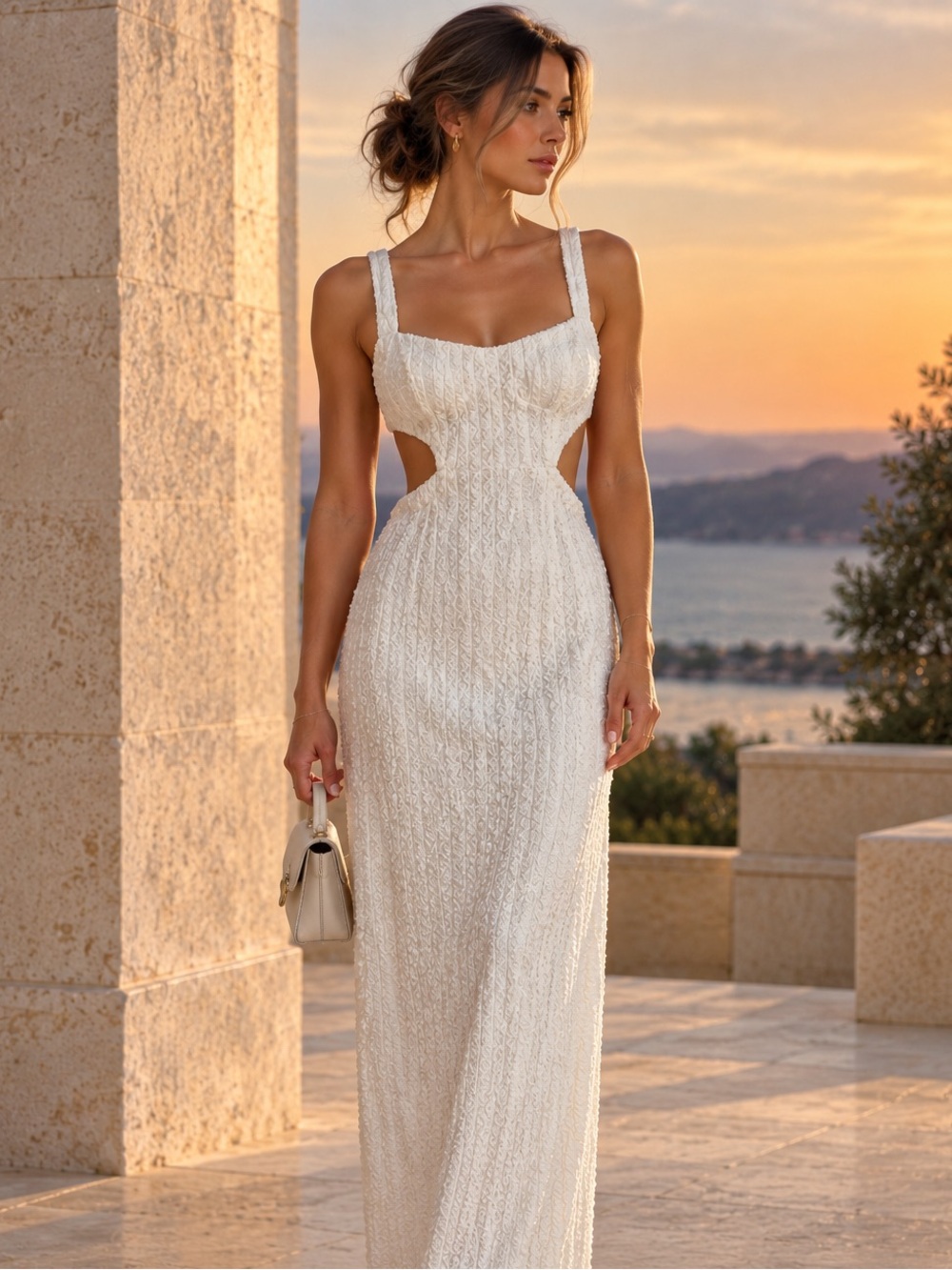 SAINTS & SECRETS Ivory Textured Cutout Maxi Dress